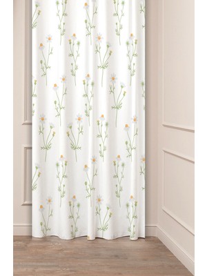 Greendecor Papatya Çiçek Yaprak Bohem Sade Soft Desenli Özel Tasarım Dijital Baskılı (Tek Kanat) Şık Fon Perde