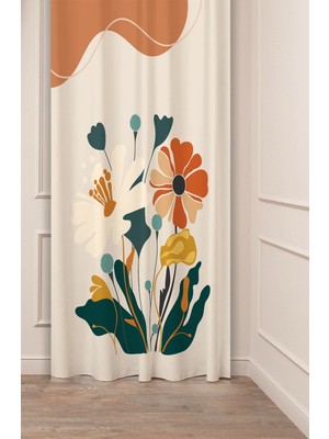 Greendecor Minimalist Soft Sade Pastel Yaprak Bohem Özel Tasarım Dijital Baskılı (Tek Kanat) Bej Krem Fon Perde