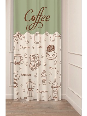 Greendecor Coffe Time Espresso Latte Kahve Zamanı Bohem Desenli Özel Tasarım Dijital Baskılı Şık Tarz Fon Perde