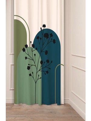 Greendecor Çiçek Bohem Minimalist Bej Krem Desenli Özel Tasarım Dijital Baskılı (Tek Kanat) Modern Fon Perde