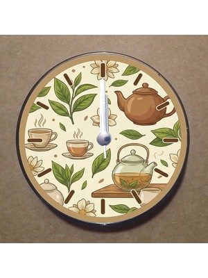 Bsb Çay Temalı Magnet Saat Buzdolabı Süsü Duvar Saati 10,5cm MS9010