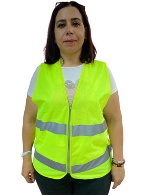 Toptan Bulurum Fermuarlı Sarı Ikaz Yeleği Xl Beden 59 cm