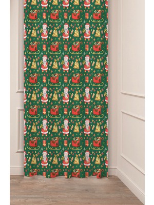 Greendecor Yılbaşı Çam Ağacı Noel Ağacı Kar Yeni Yıl Christmas Desenli Özel Tasarımlı Dijital Baskılı Fon Perde