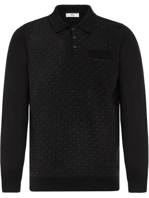 Süvari Rahat Kalıp %100 Yün Premium Polo Yaka Desenli Triko Kazak (TR2013700450-S09)