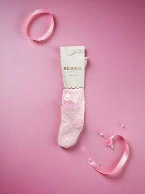 Ekinoks Inci Kurdeleli Dikişsiz Koton Kız Çocuk Külotlu Çorap - RYZEÇ016 - Pembe - 5 - 6 Yaş Pembe