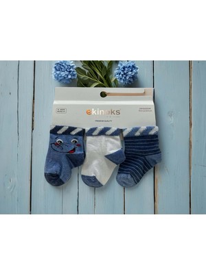 Ekinoks Fil Desenli Üçlü Bebek Çorap - RYZEÇ026 - Mavi - 12 - 18 Ay Mavi