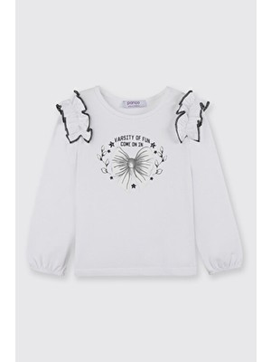 Panço Kız Bebek Uzun Kollu Beyaz Tişört