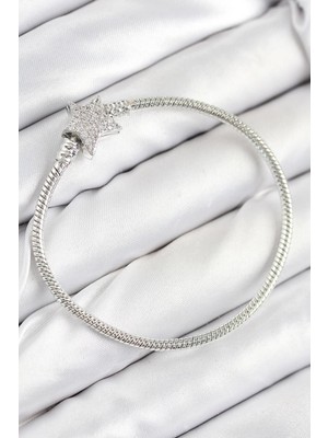 Inure Jewelry Pirinç Charm Zirkon Taşlı Yıldız Model Gümüş Renk Kadın Bileklik