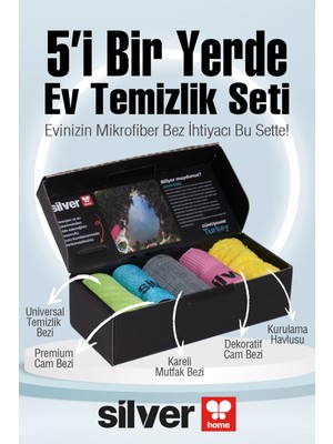 Silver Home 5’li Mikrofiber Ev Temizlik Seti – Çok Amaçlı Temizlik Bezleri