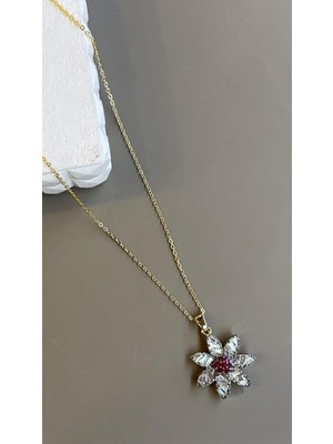 Royaleks Taşlı Çiçek Kolye - Altın