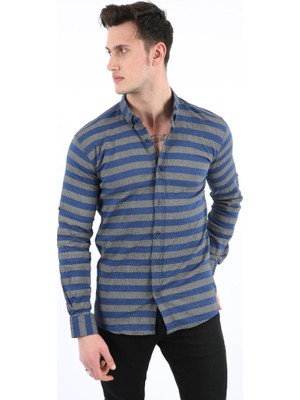buğrahayalin Erkek Günlük Çizgili Full Likralı Gömlek