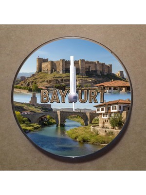 Bsb Bayburt Temalı Magnet Saat Buzdolabı Süsü Duvar Saati 10,5cm MS1018