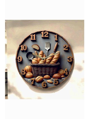 AA Shop Fırın Ekmek Cafe Renkli Baskı Desenli Sayılı Hediyelik Ahşap Sessiz Tablo Duvar Saati 608