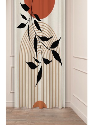 Greendecor Bohem Yaprak Güneş Desenli Dijital Baskılı Fon Perde (Tek Kanat) Modern Tasarımlı Şık Soft Fon Perde