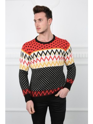 buğrahayalin Desenli Sıfır Yaka Kalın Erkek Günlük Triko Kazak