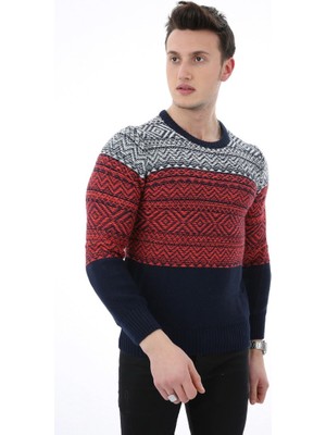buğrahayalin Kilim Desenli Bordo Kalın Kışlık Günlük Triko Kazak