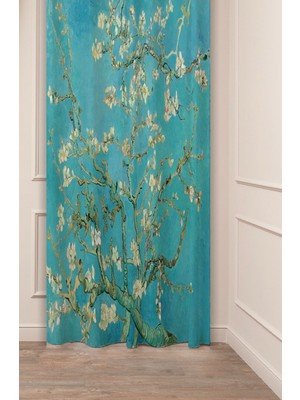 Greendecor Van Gogh Badem Ağacı Dijital Baskılı Fon Perde (Tek Kanat) Renkli Modern Tasarımlı Fon Perde