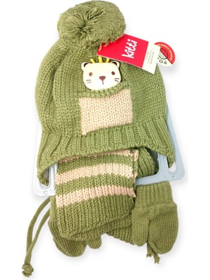 Mustran 0-12 Ay Bebek 3’lü Set Bere Atkı Eldiven Polar İçli Triko Kışlık |