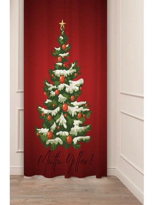 Greendecor Yılbaşı Çam Ağacı Noel Ağacı Kar Yeni Yıl Christmas Desenli Özel Tasarımlı Dijital Baskılı Fon Perde