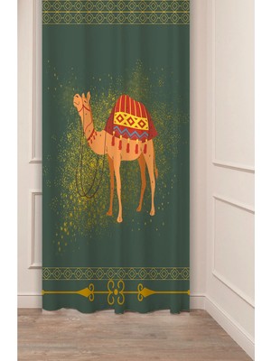 Greendecor Mutlu Deve Mandala Hippi Çöl Antika Etnik Desenli Dijital Baskılı Özel Tasarım (Tek Kanat) Fon Perde