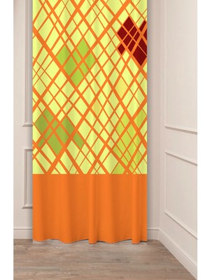 Greendecor Geometrik Çizgi Şekiller Özel Tasarım Desenli Dijital Baskılı (Tek Kanat) Modern Şık Fon Perde