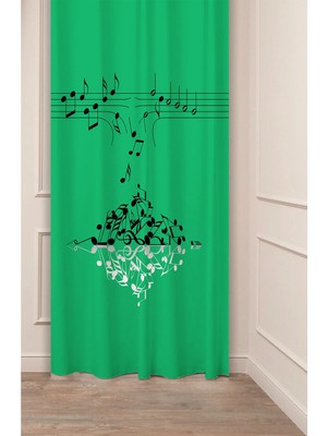 Greendecor Nota Müzik Şarkı Beste Bohem Desenli Özel Tasarım Dijital Baskılı (Tek Kanat) Modern Şık Fon Perde