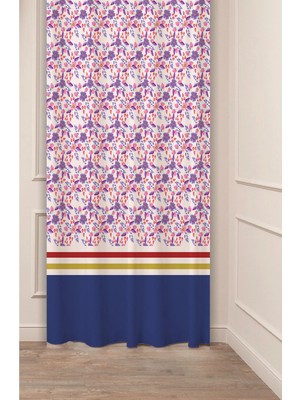 Greendecor Özel Tasarım Çiçek Yaprak Etnik Antik Çizgi Desenli Dijital Baskılı (Tek Kanat) Modern Şık Fon Perde