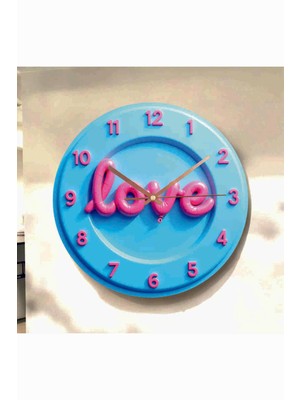 AA Shop Love Sevgili Renkli Baskı Desenli Sayılı Hediyelik Ahşap Sessiz Tablo Duvar Saati 649