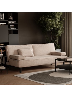 Enza Home Merika 3'lü Yataklı Koltuk, Keten Dokulu - Krem