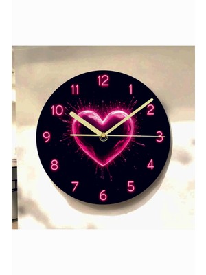 AA Shop Kalp Sevgili Renkli Baskı Desenli Sayılı Hediyelik Ahşap Sessiz Tablo Duvar Saati 627