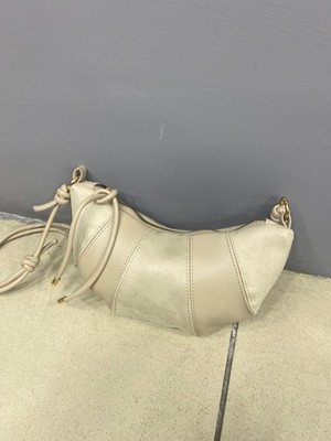 Croissant Deri ve Süet Detaylı Omuz ve Çapraz Çanta Moka