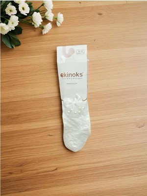 Ekinoks Inci Kurdeleli Dikişsiz Koton Kız Çocuk Külotlu Çorap - RYZEÇ016 - Ekru - 3 - 4 Yaş Ekru
