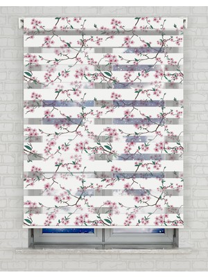 BRIGHTCOVER Pembe Çiçekler ve Dallar Baskılı Zebra Perde - Gece Gündüz - Mutfak Perdesi | Kokusuz Mürekkeple Basılmış  Zebra Perdeler ile Sende Tarzını Yansıt! | 1 Dakikada Pratik Montaj