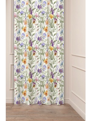 Greendecor Çiçekler Yaprak Kare Geometrik Çizgiler Desenli Özel Tasarım Dijital Baskılı (Tek Kanat) Fon Perde