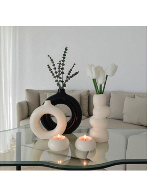 Platinum 5 Parça Modern Dekoratif Vazo & Mumluk Seti | Büyük Boy Salon & Ofis Dekoru