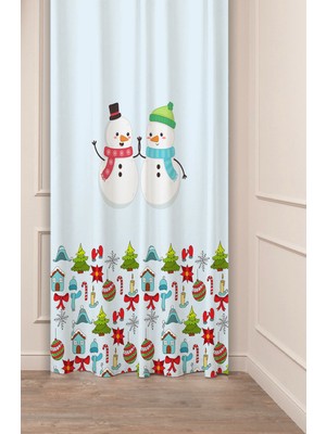 Greendecor Yılbaşı Çam Ağacı Noel Ağacı Kar Yeni Yıl Christmas Desenli Özel Tasarımlı Dijital Baskılı Fon Perde