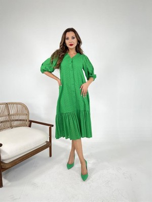 End Black Store Dantel Vual Kumaş Kadın Elbise Yeşil 5499