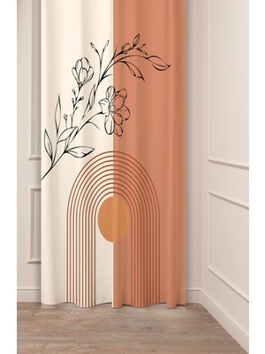 Greendecor Çiçek Bohem Minimalist Bej Krem Desenli Özel Tasarım Dijital Baskılı (Tek Kanat) Modern Fon Perde
