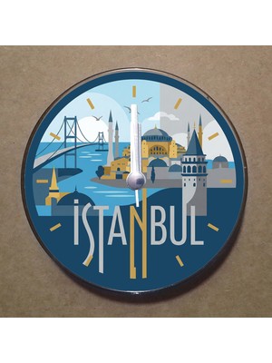 Bsb Istanbul Temalı Magnet Saat Buzdolabı Süsü Duvar Saati 10,5cm MS1031