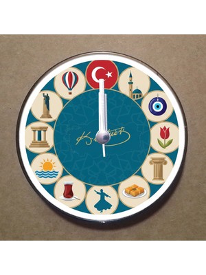 Bsb Türkiye Temalı Magnet Saat Buzdolabı Süsü Duvar Saati 10,5cm MS1076