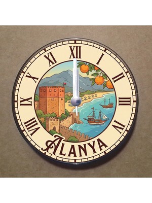 Bsb Alanya Temalı Magnet Saat Buzdolabı Süsü Duvar Saati 10,5cm MS2008