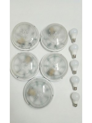 İNWATT Genel Glop Tavan Armatür 5 Adet + 5 Ampul Dekoratif Porselen Duylu 1.kalite Ekonomik Banyo-Wc-Balkon-Antre-Koridor