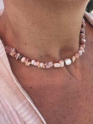 CAPO By Aytaç Yamaç Pembe Opal ve Inci Taşlı Kadın Kolye