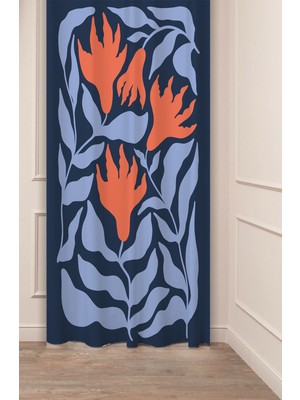 Greendecor Çiçekler Yaprak Çizgili Bohem Desenli Özel Tasarım Dijital Baskılı (Tek Kanat) Modern Şık Fon Perde