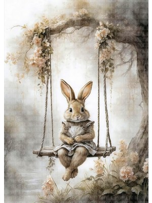 Salıncakta Tavşan ve Sis Çocuk Odası Poster Duvar Kağıdı