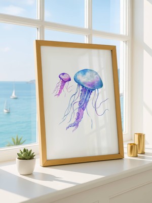 Fuart.Co Denizanası Ikili Dijital Baskı Poster (Çerçevesiz)Sea World Poster Serisi Sefu