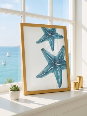 Fuart.Co Denizyıldızları Mavi Dijital Baskı Poster (Çerçevesiz)Sea World Poster Serisi Sefu