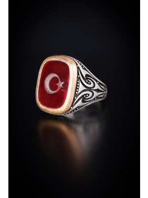 Encili Silver 925 Ayar Gümüş Özel Tasarım Ay-Yıldız Model Erkek Yüzük