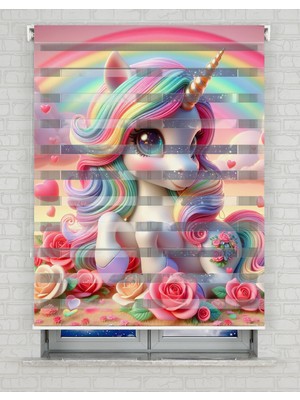 BRIGHTCOVER Unicorn ve Çiçekler Baskılı Zebra Perde - Gece Gündüz - Bebek Odası Perdesi, Kız Çocuk Odası Perde | Kokusuz Mürekkeple Basılmış  Zebra Perdeler ile Sende Tarzını Yansıt! | 1 Dakikada Pratik Montaj