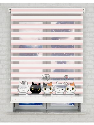 BRIGHTCOVER Sevimli Kediler Vektör Baskılı Zebra Perde - Gece Gündüz - Çocuk Odası Perdesi | Kokusuz Mürekkeple Basılmış  Zebra Perdeler ile Sende Tarzını Yansıt! | 1 Dakikada Pratik Montaj